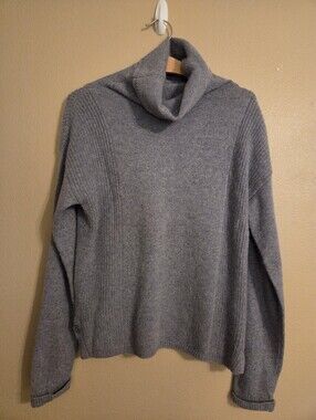 GALERIES LAFAYETTE Grey Cashmere Ribbed Knit‎ Cowl Neck Sweater Women's Size S/4